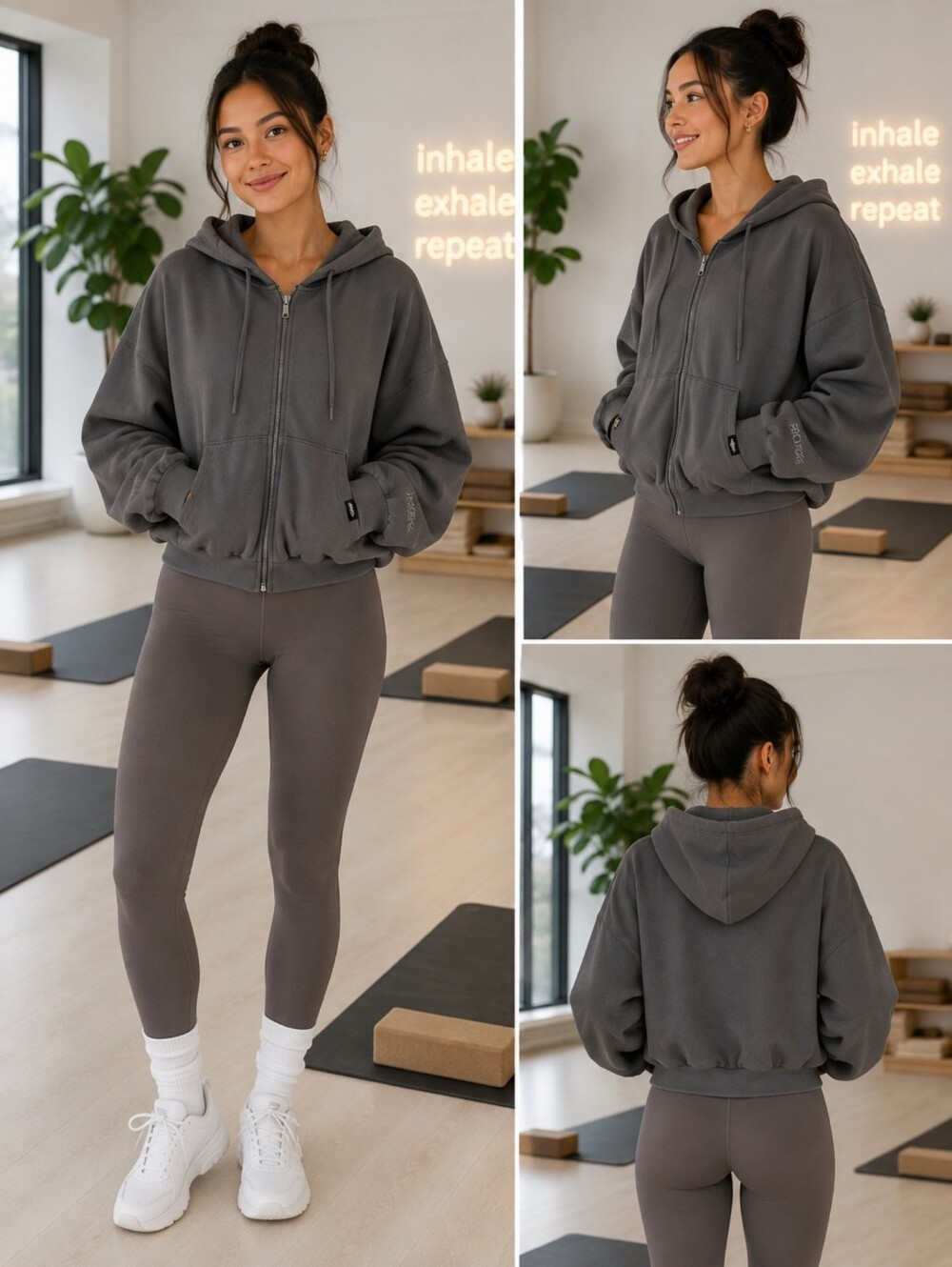 Popflex So Magical S/M Gray Oversized Zip Up Hoodie Cropped Fleece